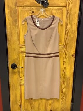 Anne Klein Taupe Sheath Dress with Brown Trim